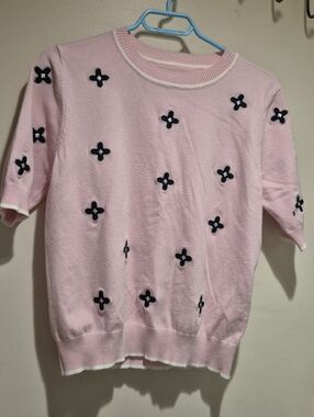 Pink Short Sleeve Thin Sweater